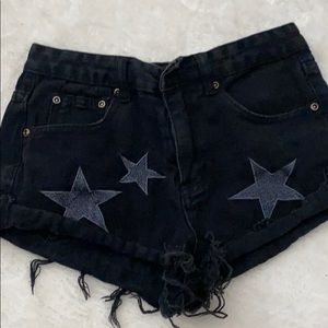 Nasty gal black denim shorts with stars size 2